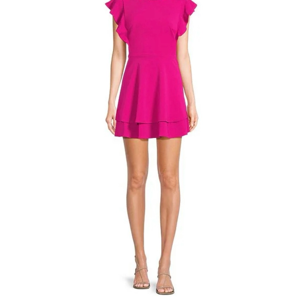 Fuchsia Ruffle Sleeve Mini Dress